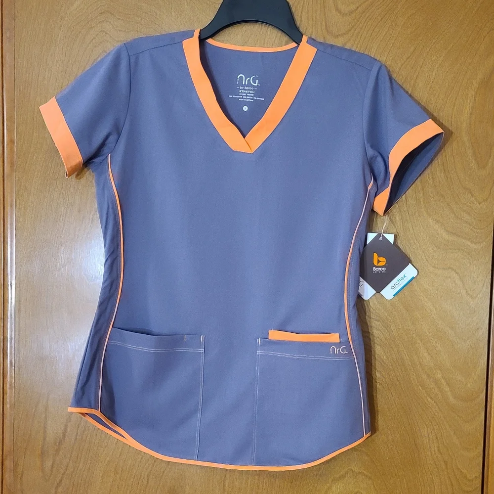 Brand New Orange and Gray NRG by Barco 2-Pc Matching Scrubs Set - Picture 3 of 16